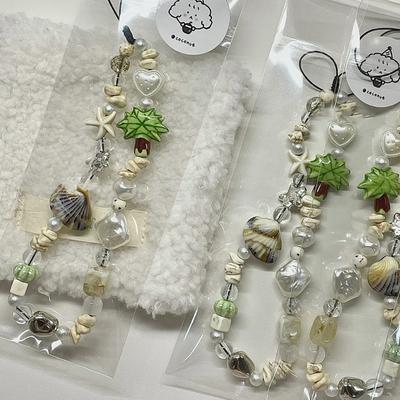 Yaratıcı Taze Deniz Kabukları Boncuklu Telefon Zinciri Kayıp Önleyici Telefon Askısı Charm Sevimli Kolye Kordon Kız İçin Cep Telefonu Bilek Askısı