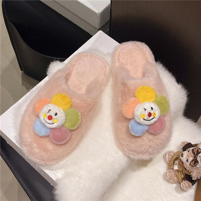 2025 New Autumn Thick-soled Cotton Slippers Two-color Bottom Girls Fluffy Slippers Fashion Versatile Home Cotton Slippers Women