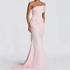 Elegant Slanted Shoulder Irregular Design Morning Glory Horn Hem Waist Banquet Hip Ins Long Dress