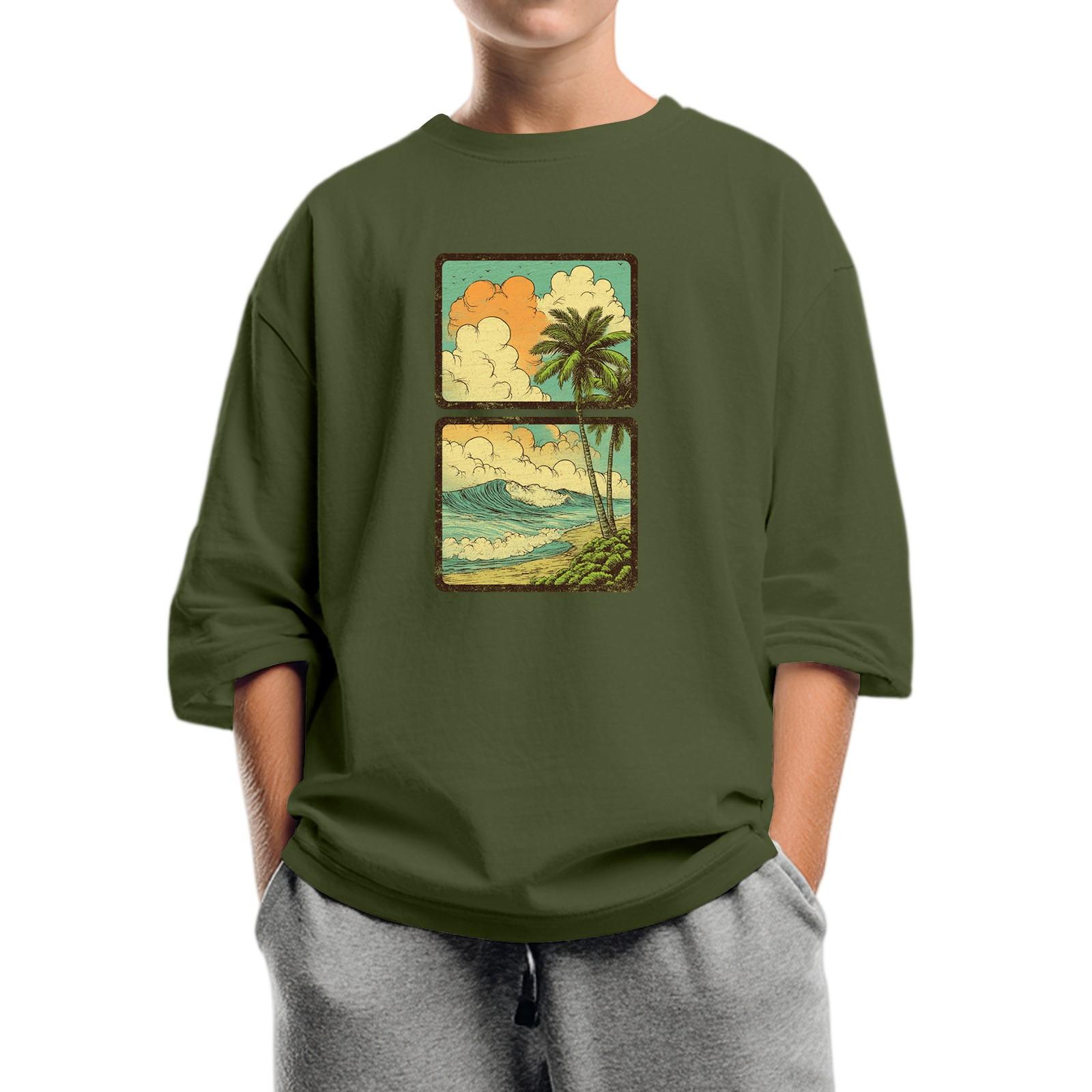 

Children s Fashion Printed Round Neck Seven Sleeve Top Casual T-Shirt 140