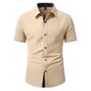 New Summer Men Clothes Spell Color Short Sleeve Shirt Men Lapel Fashion 100% Polyester Shirt Tops