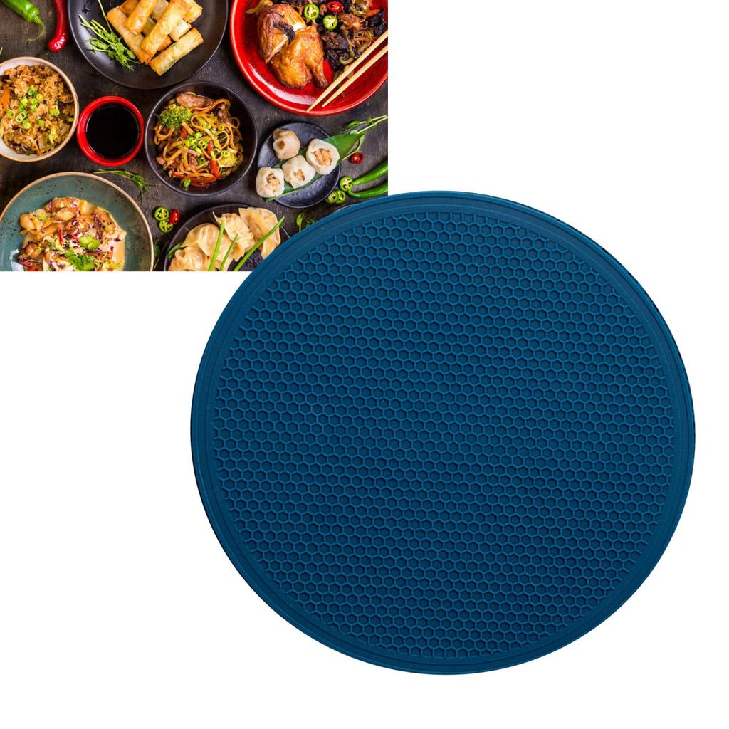 Insulation Pad Silicone Honeycomb Pattern Heat Resistant Eco Friendly Safe 30cm Pot Mat for Cups Bowls Plates Navy Blue