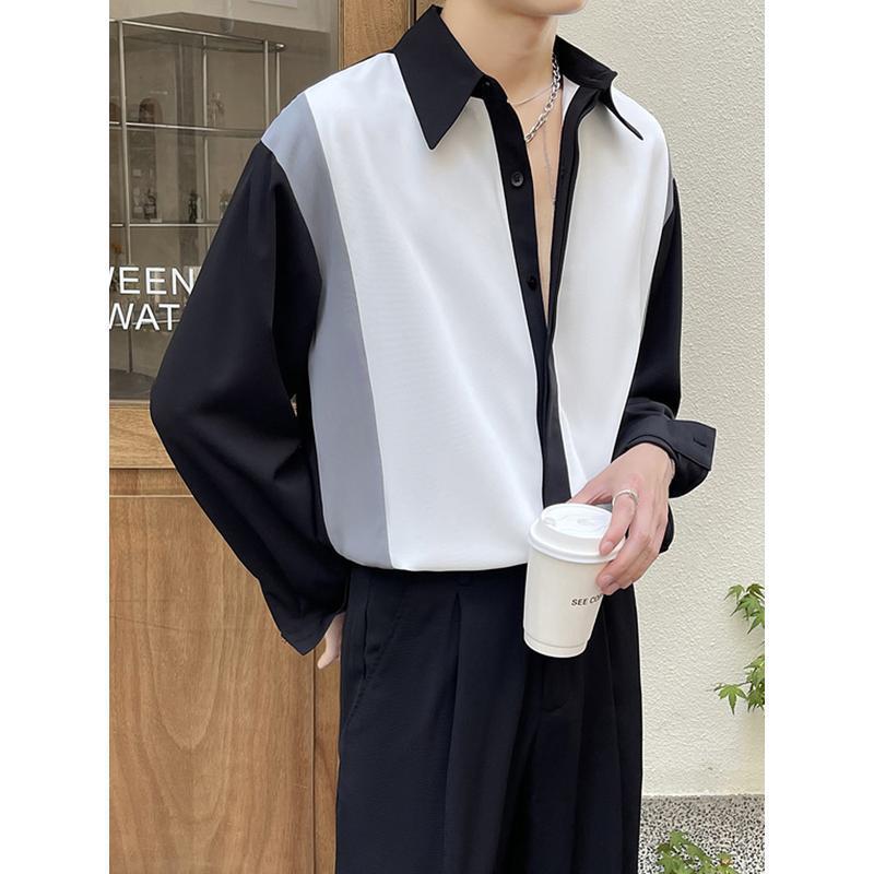 

Мужские рубашки с длинным рукавом в стиле колор-блок — элегантные, не мнется, повседневный стиль для весны и осени 3XL