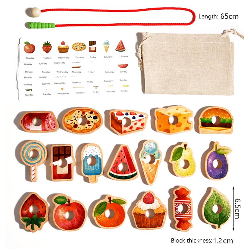 The Greedy Caterpillar Food Bead Game Set With Storage Bag Is A Durable Wooden Educational Toy Suitable For Toddlers As A Gift