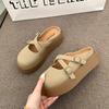 Women's Thick Bottom Baotou Slippers Spring New Round Head Shallow Mouth Belt Buckle Non-slip Flat Shoes
