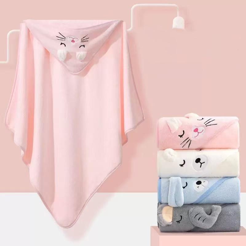 Toddler Bathrobe Infant Bath Towel Boy Girl Blankets Swaddle With Hood Cartoon Coral Fleece Towel Blanket Newborn Kids Bedding