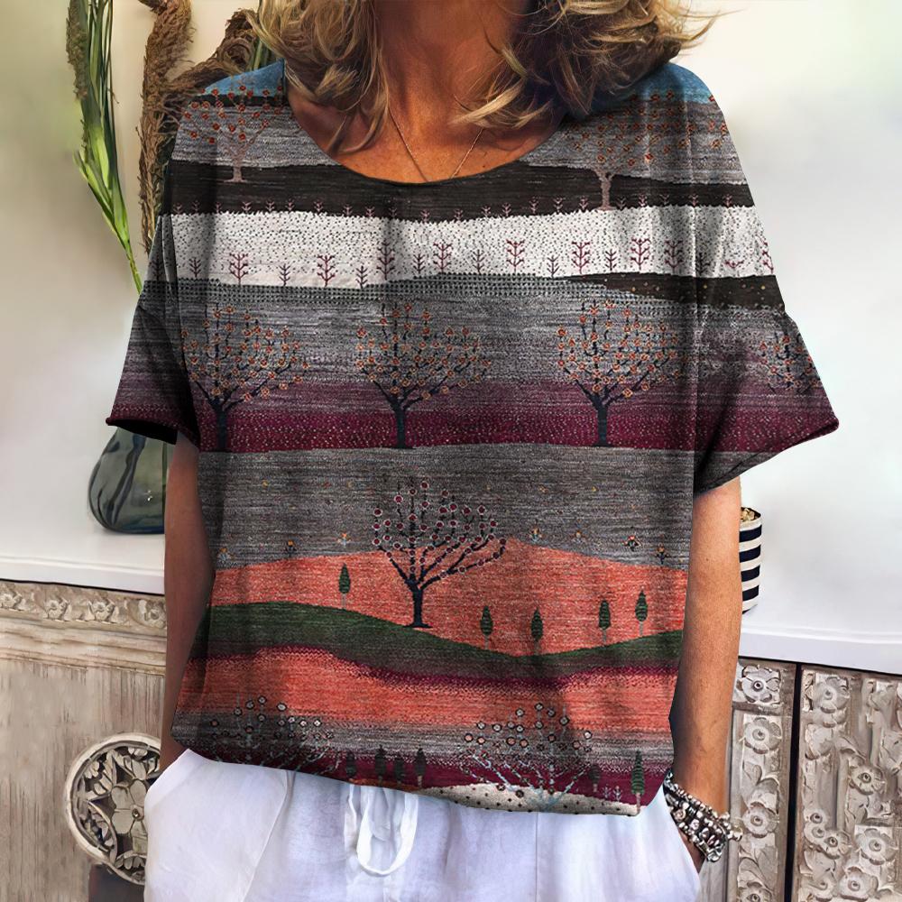 Damen V-Ausschnitt T-Shirt Sommer Casual Mode Kurzarm Neuer Trend Gestreift Harajuku Stil Locker Damenbekleidung