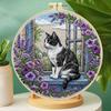 Cat DIY Stamped Embroidery Stitches Practice Kit with Embroidery Hoop 30x30cm for Beginners