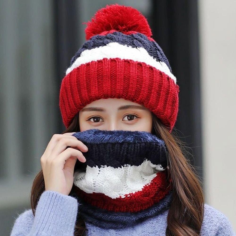 Coral Fleece Woolen Hat Soft Hooded Thermal Cap Fashion Cold Proof Scarf  School