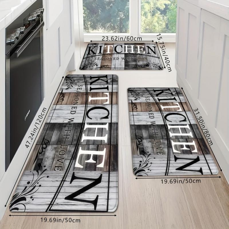 VIKAMA Retro Wood Grain Kitchen Rug American Country Style Entrance Door Mat Non-Slip Easy Clean Bedroom Carpet Home Decor