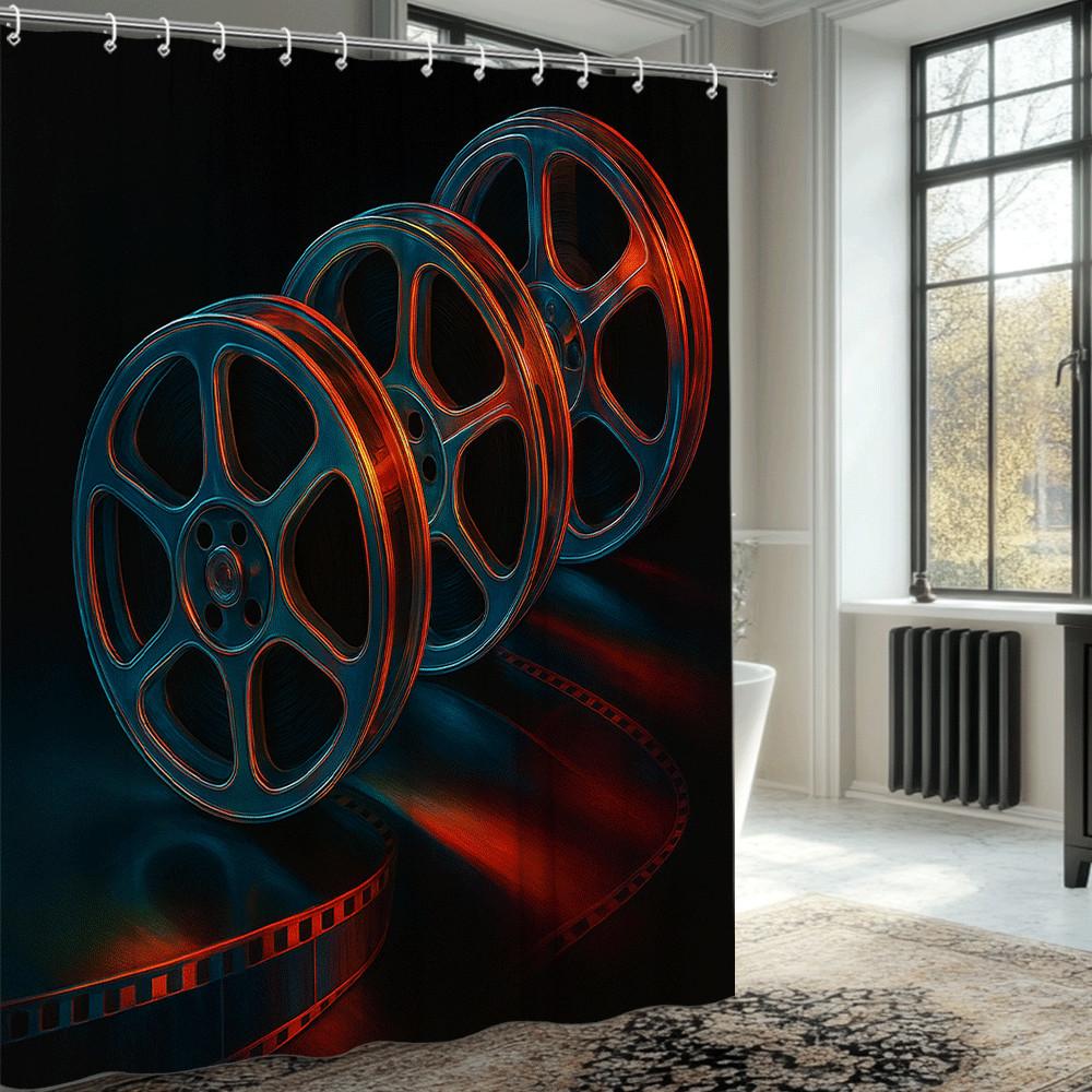 Film Reel Movie Theater Shower Curtain Machine Washable All Season Waterproof Privacy Protection Cinema Design Creative 12Hooks