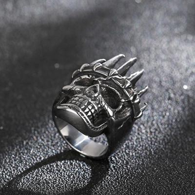 Titanstahl Geisterkopf Ring Herren Edelstahl Punk Schmuck #7~#12