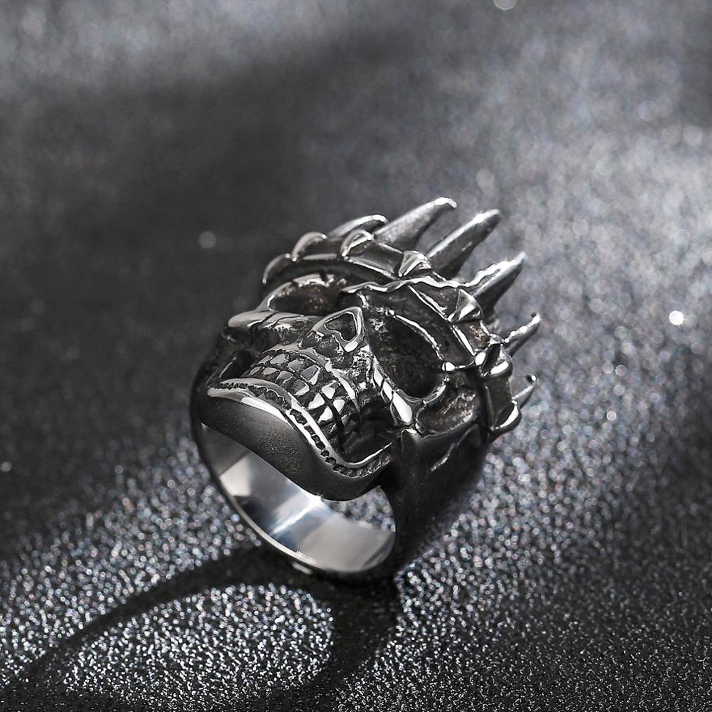 Titanium Steel Ghost Head Ring Mens Stainless Steel Punk Jewelry #7~#12
