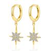 S925 Sterling Silver Eight-Pointed Star Rhinestone Snowflake Dangle Earrings for Women