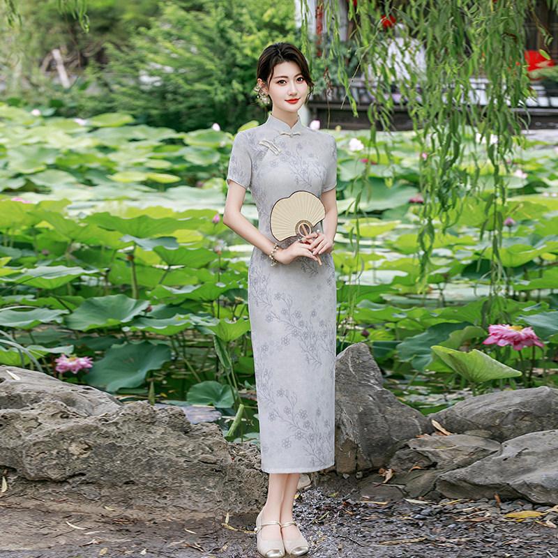 Gray mother national style new Chinese daily Suzhou long cheongsam improved young 1011 new women's high sense