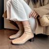 Fashion 2025 Fashion Women Shoes Genuine Leather Short Boots Square Toe Chunky Heel Winter Stretch Modern Women Boots Solid High Heels
