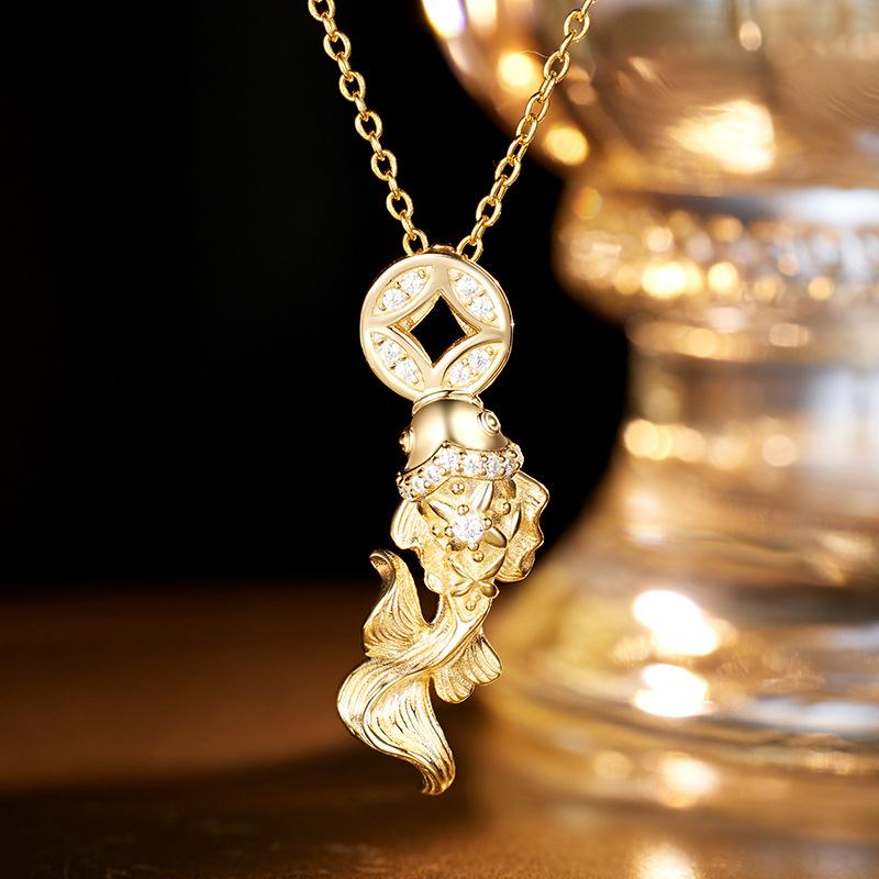 S925 Sterling Silver Handmade Brushed New Chinese Necklace Girls Koi Pendant Jewelry Women