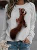 Animal Squirrel 3D Digital Printing Round Neck Sweatshirt Fashionable Personality Long-sleeved Round Neck Top for Women