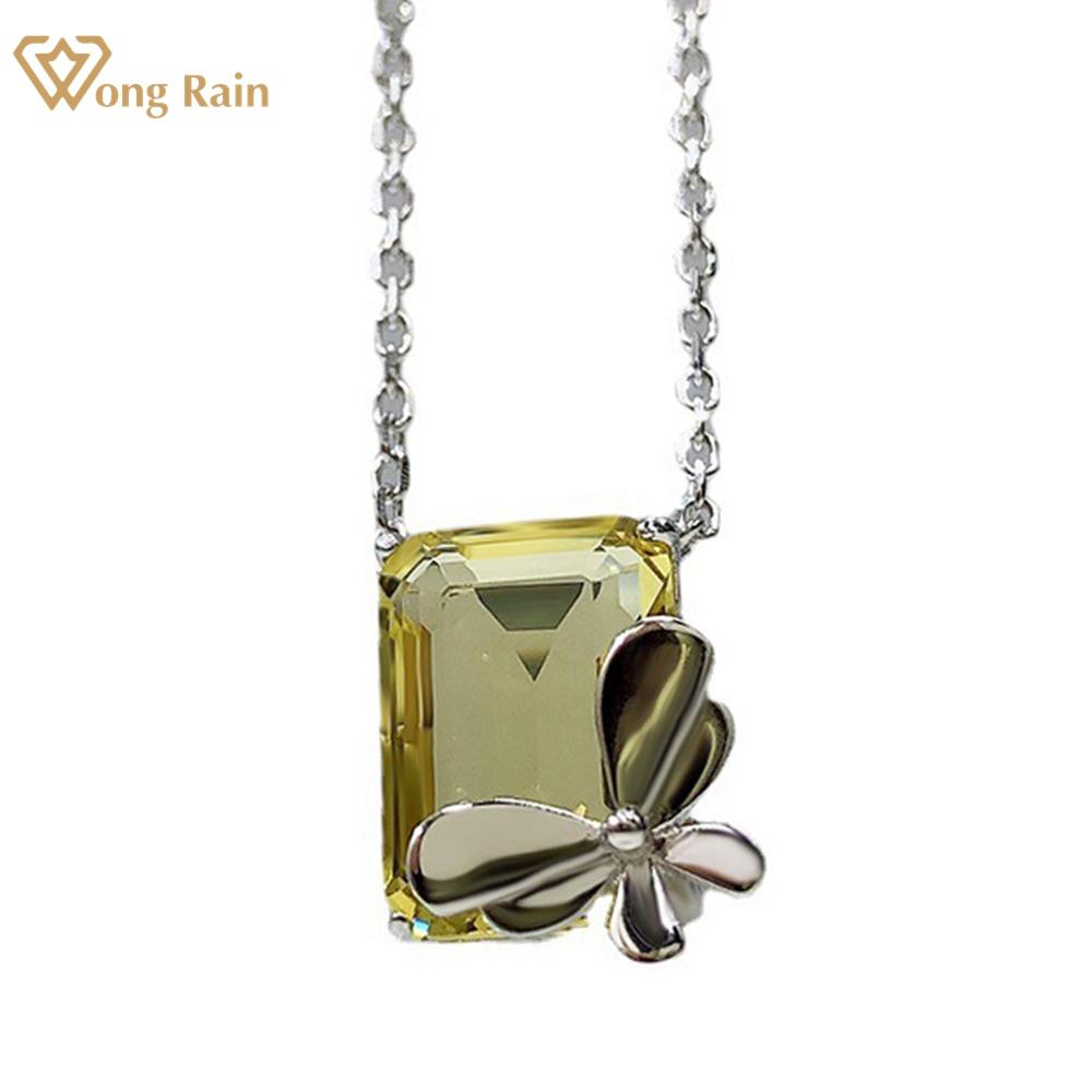 

Wong Rain, 100% стерлинговое серебро 925 пробы, изумрудная огранка, 10*14 мм, цирконы AAAAA, драгоценный камень, романтический бант, кулон, ожерелье, ювелирные изделия, подарок жёлтый