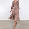 European and American Women's Clothing, Satin Dress, Lantern Sleeves, Waist and Thin European and American Temperament Slim Dress