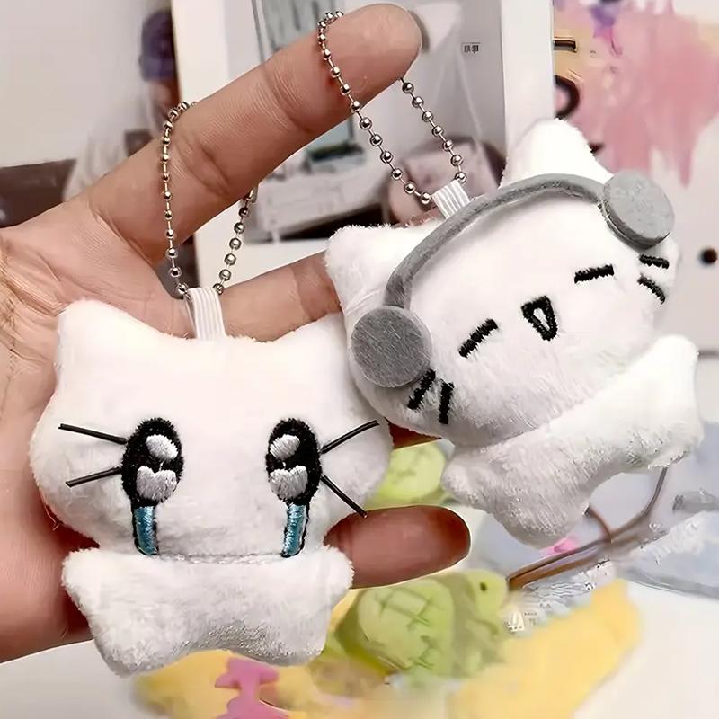 Cute Plush Cat Keychain Headphones Cat Doll Charm Bag Pendant Couple Gifts Kids Backpack Decoration Cartoon Animal Toy Accessory