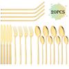 Set di stoviglie di lusso dorate da 20 pezzi Posate in acciaio inossidabile Coltello Forchetta Cucchiaio Cucchiaino Cannuccia in metallo Set di posate Posate da cucina