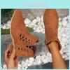 Trendy Women's Chunky Heeled Ankle Boots With Breathable Cut-out Design For Casual Wear