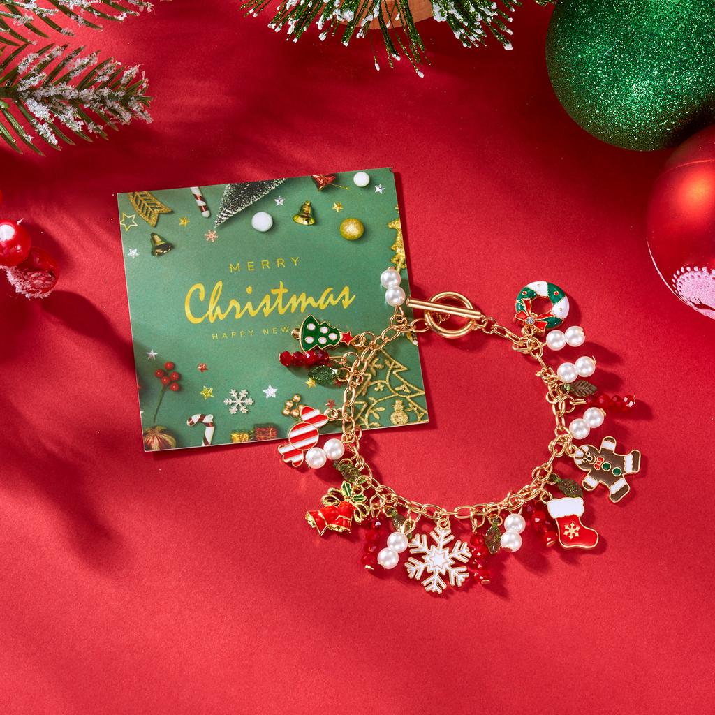 Fashion Christmas Chain Bracelet for Women Men Snowflake Santa Claus Snowman Tree Bell Wreath Bracelets Xmas Party Jewelry Gifts
