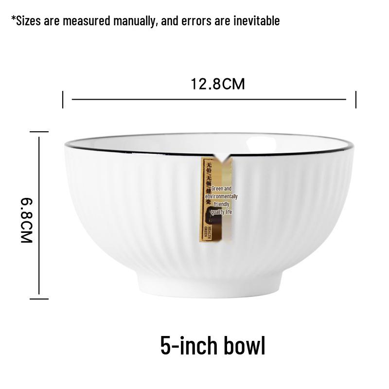 Набор из 10 японских керамических мисок - с черным краем, рельефные, минималистичный дизайн для риса и супа