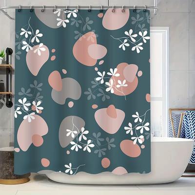Kreative bedruckte Duschvorhänge mit wasserdichtem Stoff für Badezimmerdekoration Rosa Blumenmuster Dunkelblau Farbe Set 180x180cm