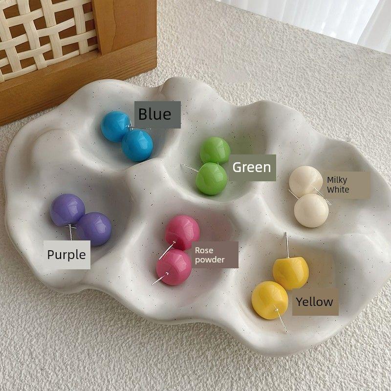 

Macaron Large Exaggerated Ball Three-Dimensional Female Stud Earrings Medium 6 pairs (one pair each)(Silver needle)