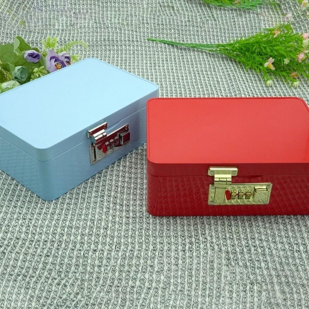 Combination Lock Password Lock Storage Box Metal Construction Flip Top Design Key Safe Box Secure Storage Rectangular Shape