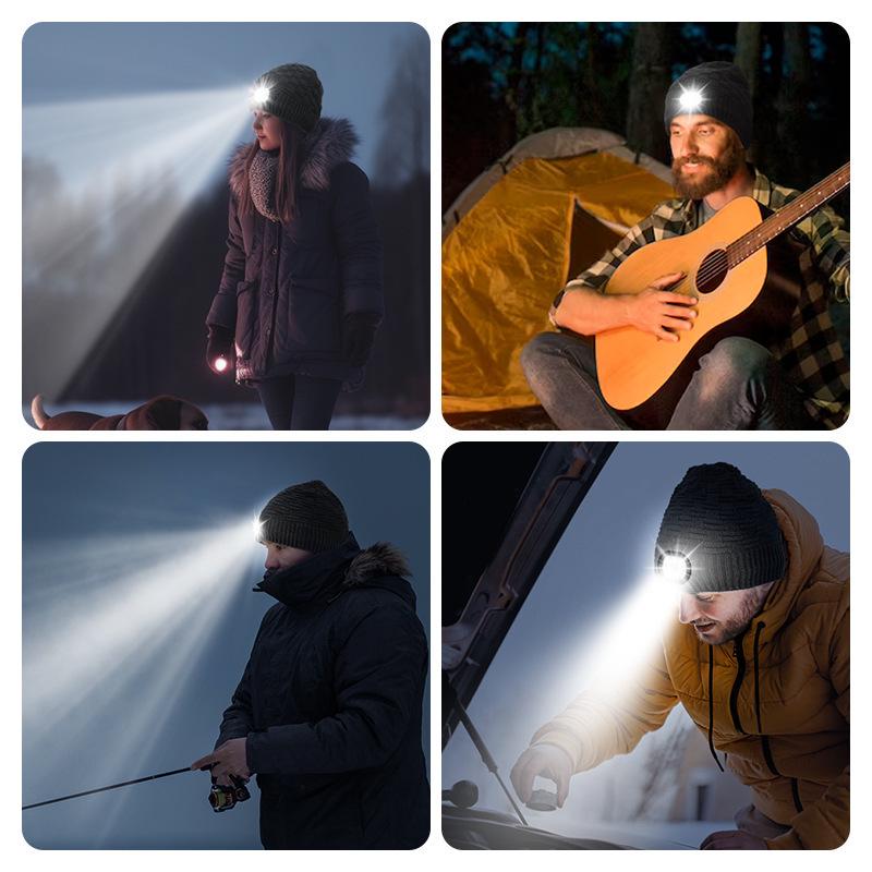 Luminous LED Knitted Hat: Warm Outdoor Sports Headlamp Cap for Night Running and Travel