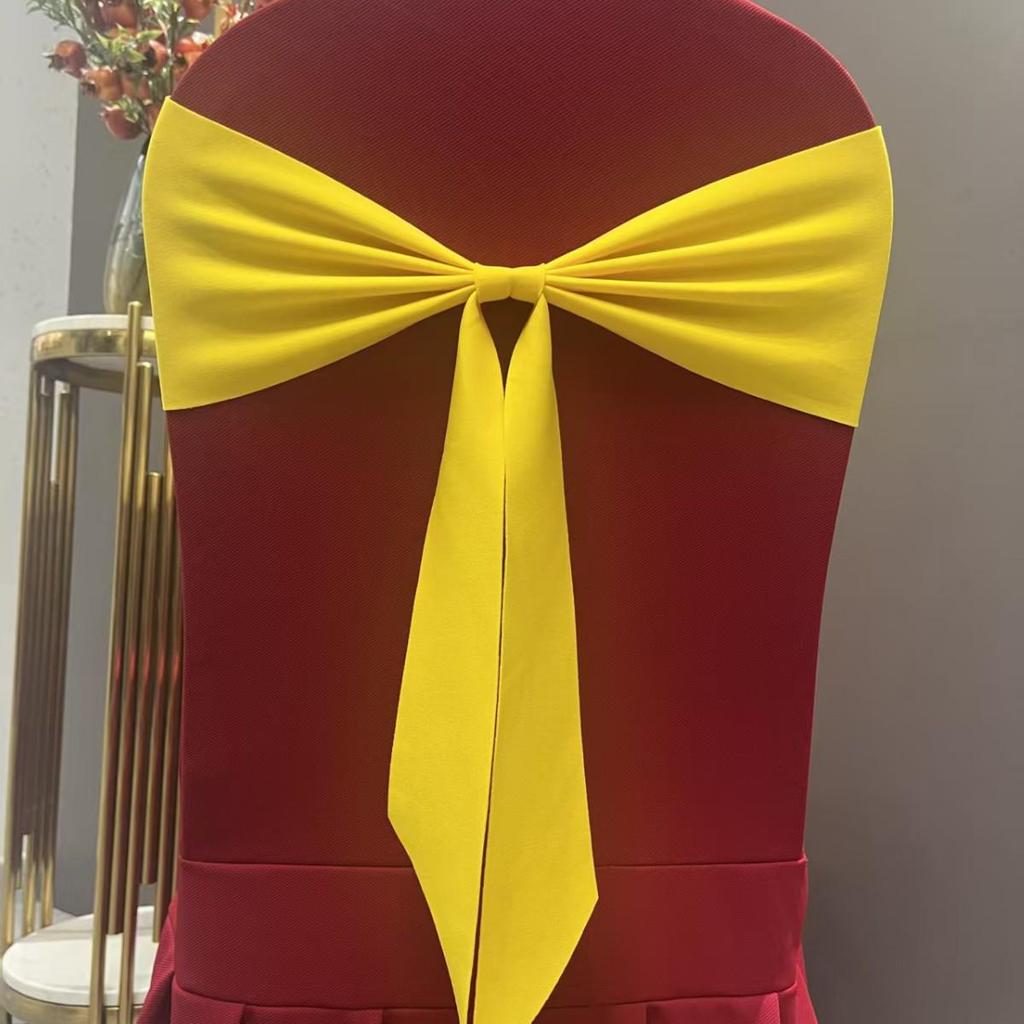 Elastic Chair Back Cover with Decorative Flower Tie for Banquets
