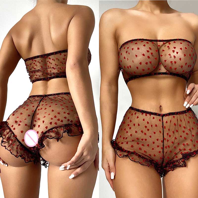 Strapless Lace Underwear Sexy Lingerie Cute Fancy Bra Set Erotic Pajama Transparent Costume Kawaii