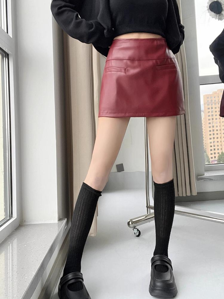 Elegantní korejská módní minisukně z umělé kůže, černé PU sukně pro ženy s vysokým pasem, sukně na zip s kraťasy