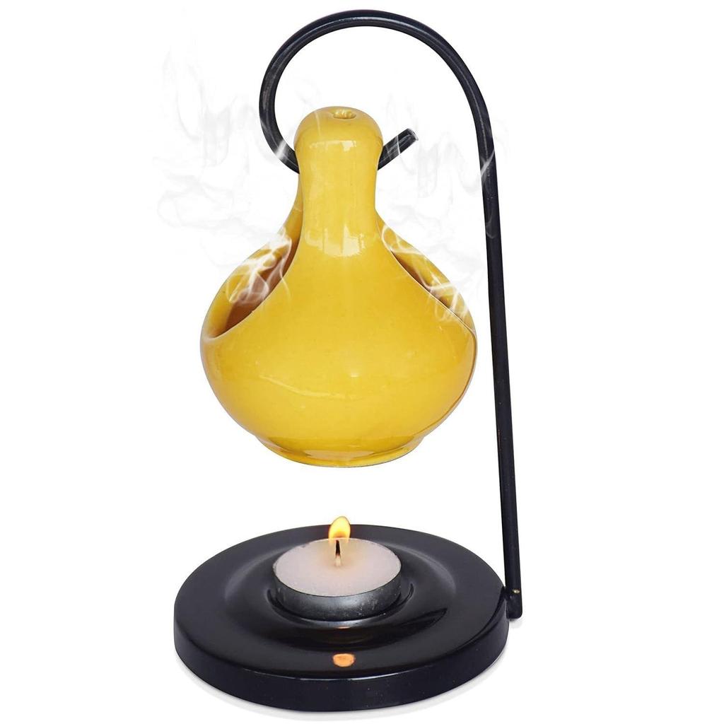 Ceramic Aroma Oil Diffuser Hanging Burner for Home Fragrance Decoration and Gifting, 4 X 8 Inch (Hanging - Yellow)