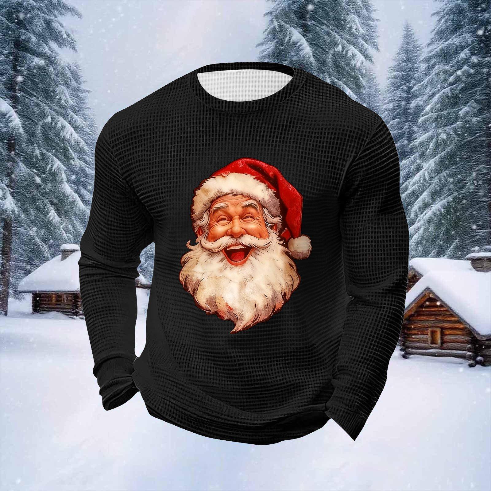 

Men s Christmas Print Round Neck Long Sleeve Tops Men s Sports Large Size Casual Round Neck Tops L