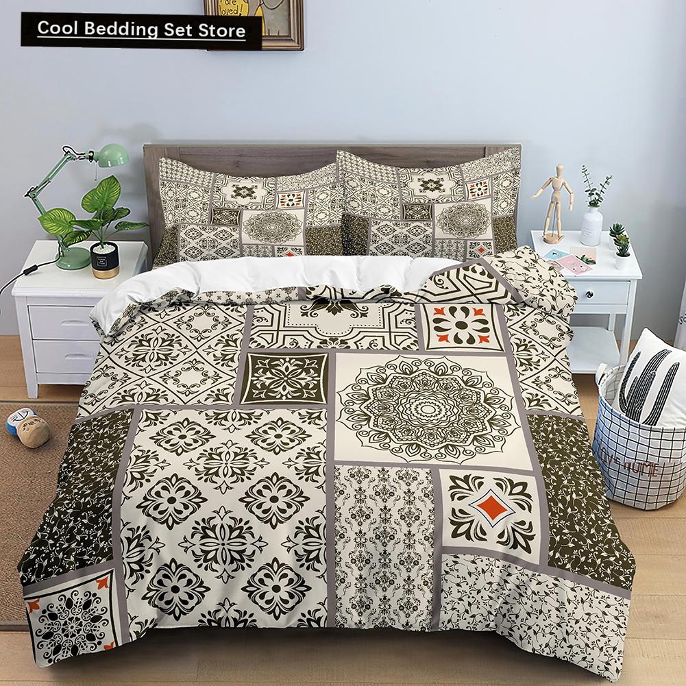 Geometric Mandala King Queen Duvet Cover Boho Ethnic Style Bedding Set for Teens Adults Mediterranean Soft Polyester Quilt Cover