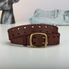 First Layer Cowhide Men'S Belt Double Row Hole Hollow Belt Casual Temperament Retro Leather Belt Factory
