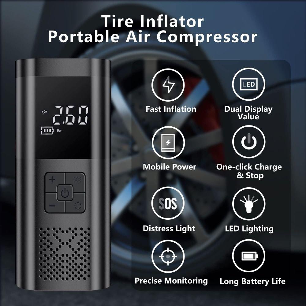 Wireless Design Tire Inflator Digital Display Portable Air Compressor Car Air Pump  Bike Tires
