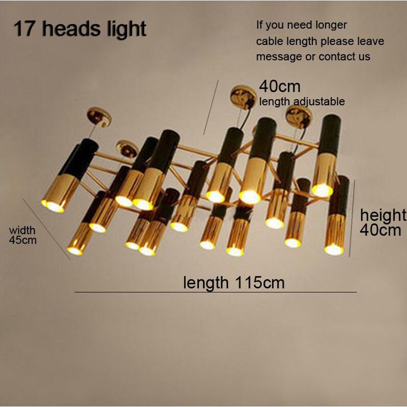 American Style LED Chandelier Living Room Decoration Metal Tube Black Gold Pipe Hanging Lamp Kitchen Indoor Lighting Fixture