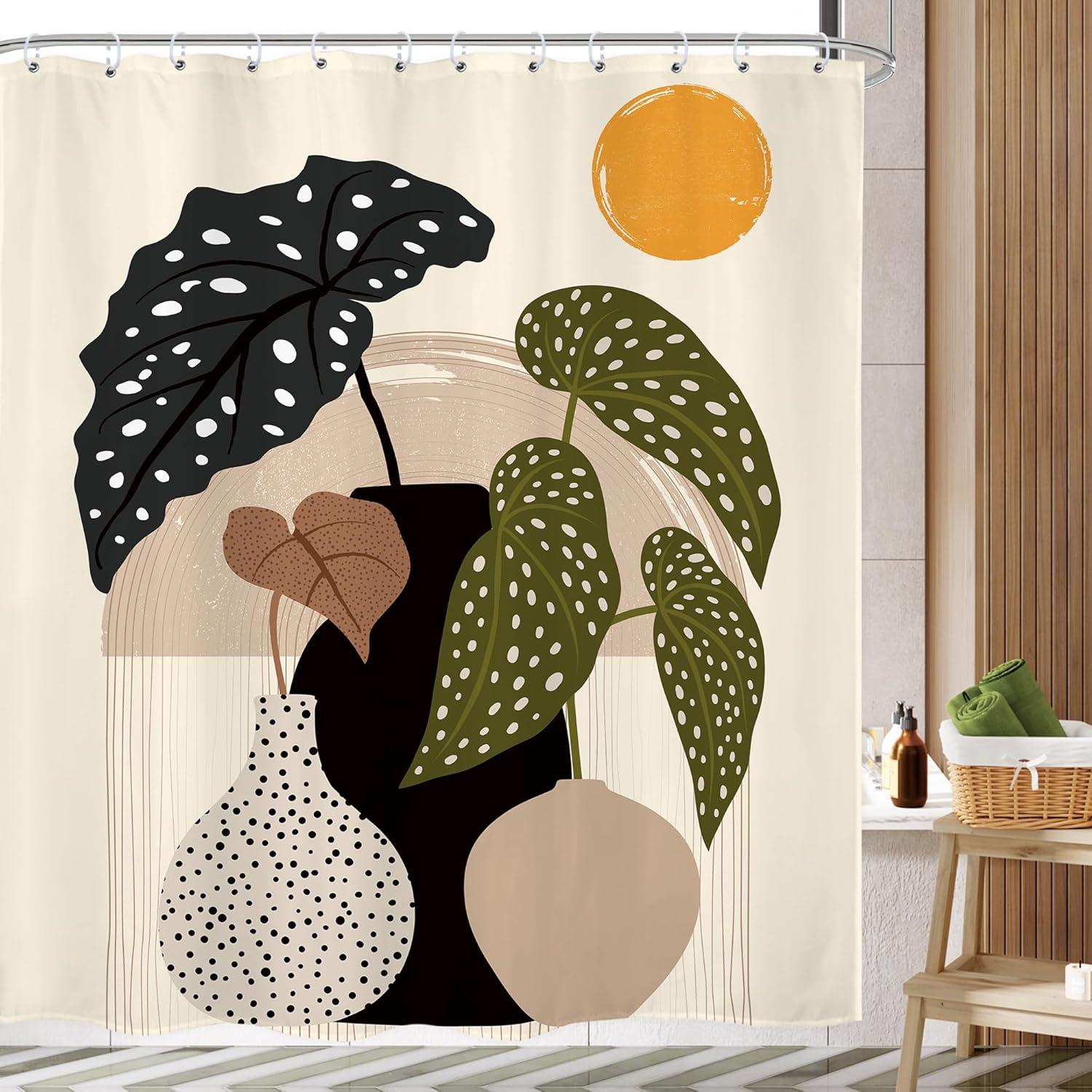 

Rustic Bear Cabin Shower Curtain, Western Lodge Mountain Animal Design, Waterproof Polyester With Hooks W120xH180cm