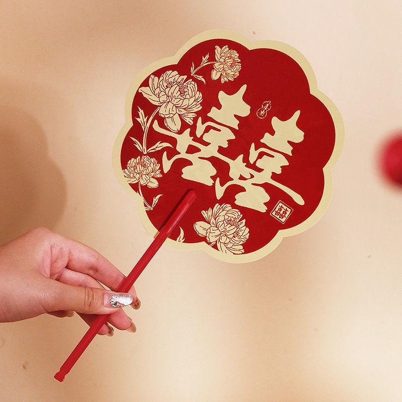 Doppelseitiger roter Brautjungfern-Hochzeitsfächer für Morgenmäntel und Fotos