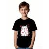 European sizes Cute Round White Kitten T-Shirt for Girls and Boys, Joyful Cartoon Design, Heart Hugging Pattern, Casual Crew Neck, Short Sleeve