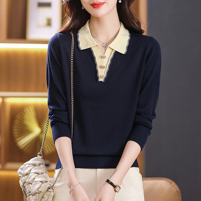 Long Sleeve Knitted Top Fashion Bottom Shirt Spring New Women's Clothing Lapel Sweater