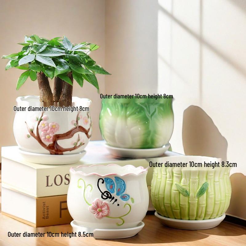 Simple Creative Ceramic Hanging Flower Pot with Tray - Large/Extra Large for Succulents and Green Pothos