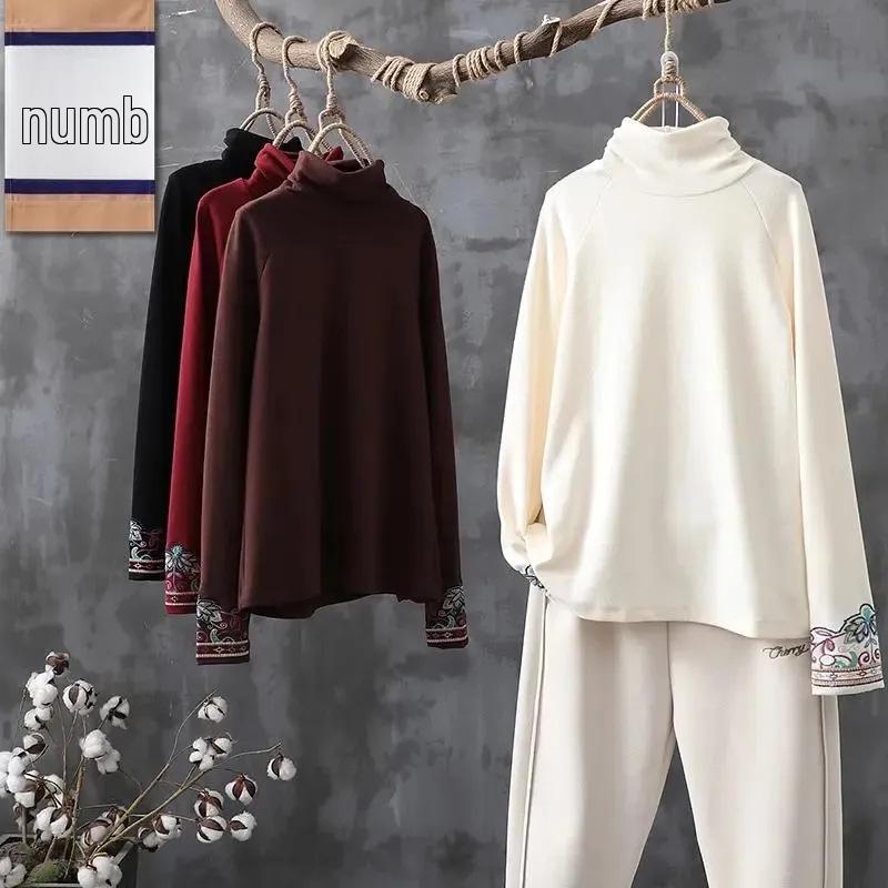 2024 Double-Sided German Velvet Bottoming Shirt: Retro Half-High Collar, Literary Ethnic Style for Spring and Autumn