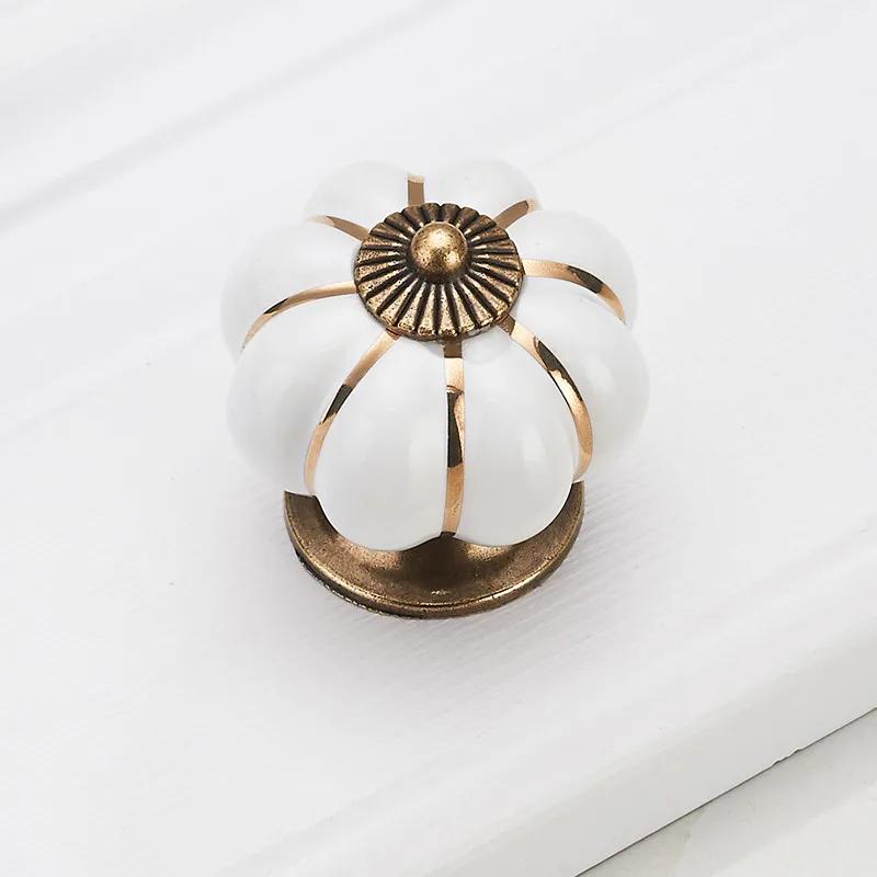 Pumpkin Gold Ceramic Handles Drawer Knobs Single Hole Cupboard Handles Cabinet Pulls Kitchen Accessories Handles Furniture