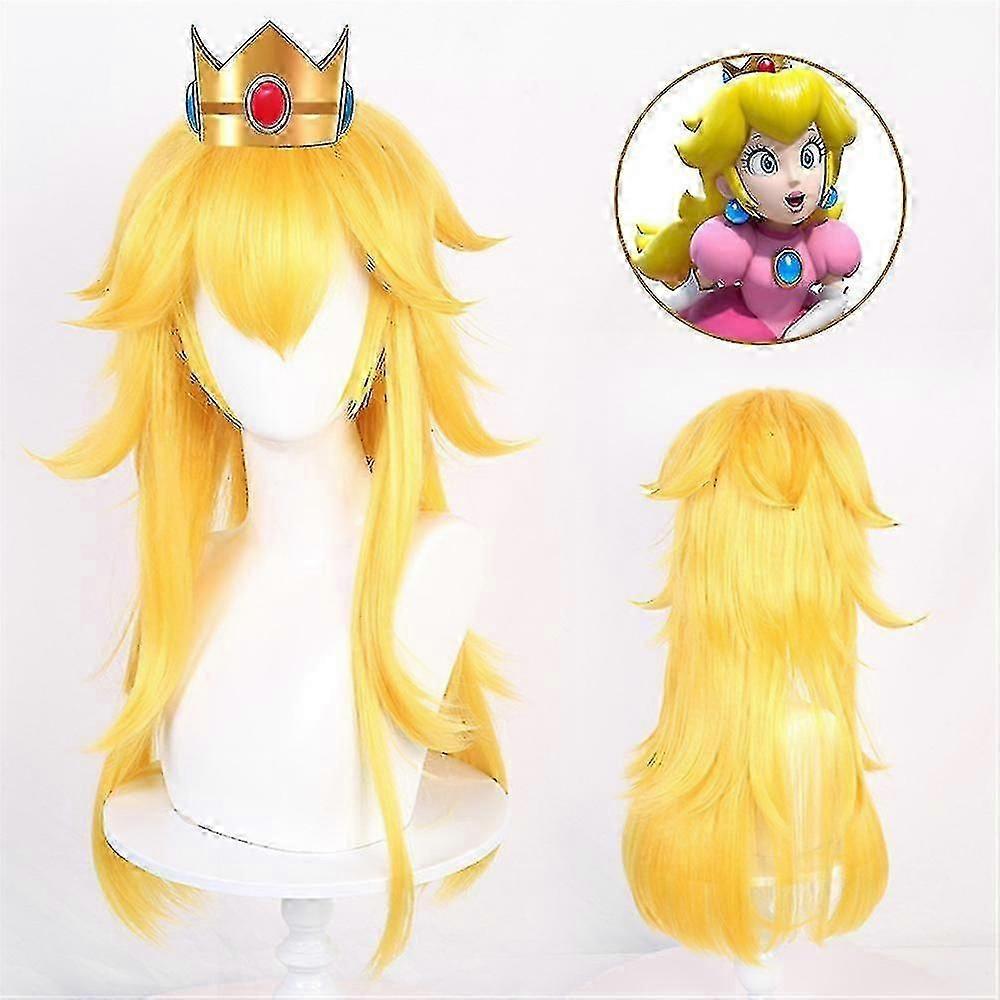 Halloweenské potřeby Super Mario Bros. Princezna Peach Parukový Cosplay Princezna Houbička Syntetické Vlasy Dlouhé Vlnité Blond Paruky